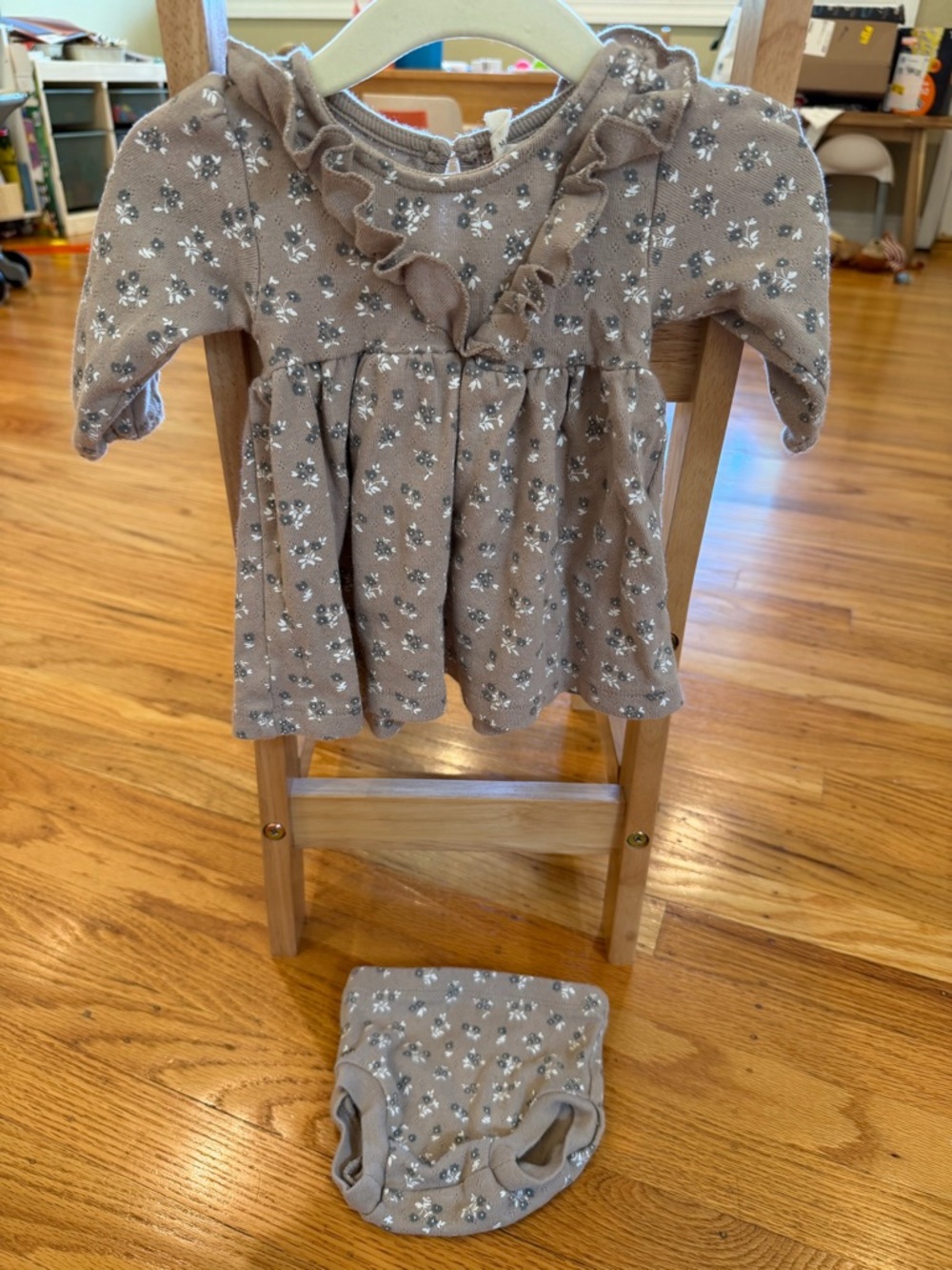 Quincy Mae Taupe Floral Ruffle Dress with Bloomer